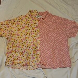 Forever 21+ Mixed Print Short Sleeve Button Down Rayon Shirt / 1X